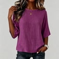 thumbnail image 4 of Cotton Linen Boatneck Elegant Tops for Women Trendy Elbow Sleeve Outdoor Tee for 2026 Loose Fit Vacation Casual Summer Outfits, 4 of 5
