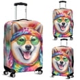 thumbnail image 2 of Hippie Shiba Inu Portrait Watercolor Tie-Dye Vintage Styles Travel Luggage Cover Shibas Dog Lovers Gifts Idea Suitcase Dust Protective Decor - 00014, 2 of 5