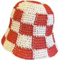 thumbnail image 5 of CoCopeaunts Straw Bucket Hat for Women Plaid Patchwork Crochet Fisherman Hat Outdoor Sun Protection Hollow Ladies Bucket Cap, 5 of 8