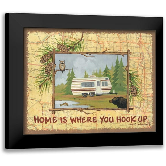 Phillips, Anita 14x12 Black Modern Framed Museum Art Print Titled - Home is Where You Hook Up
