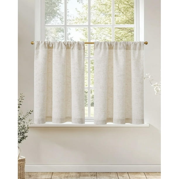 Cortinas de cocina de lino natural Jinchan, 60 cm, rústicas, 2 paneles