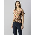 thumbnail image 3 of Moomaya Womens Printed Viscose Top, Ruffled, V-Neck, Elbow Sleeves Loose-Fit Summer Tops, 3 of 7