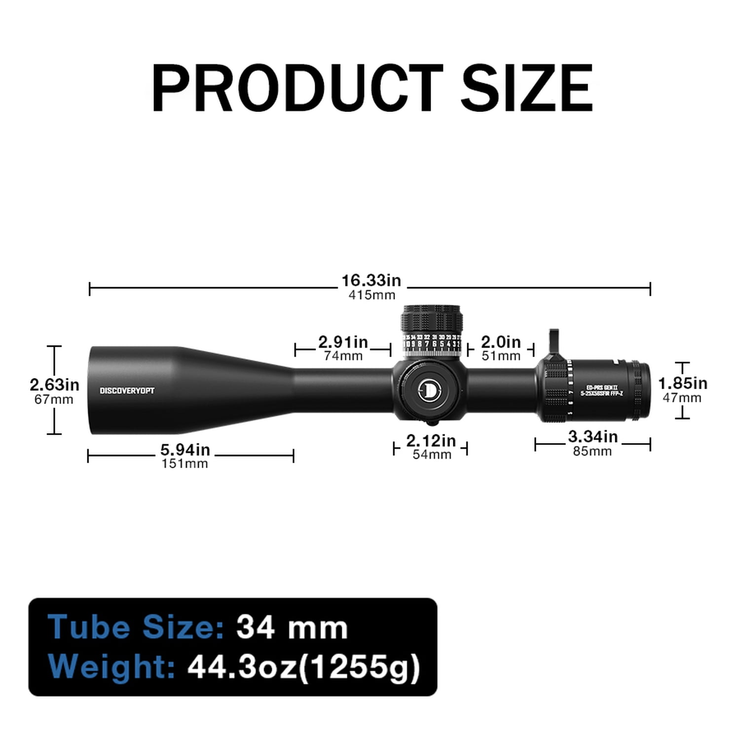 DISCOVERYOPT ED-PRS GENⅡ5-25X56 Riflescopes Zero Stop Illuminated Front Focus Hunting 34MM Tube