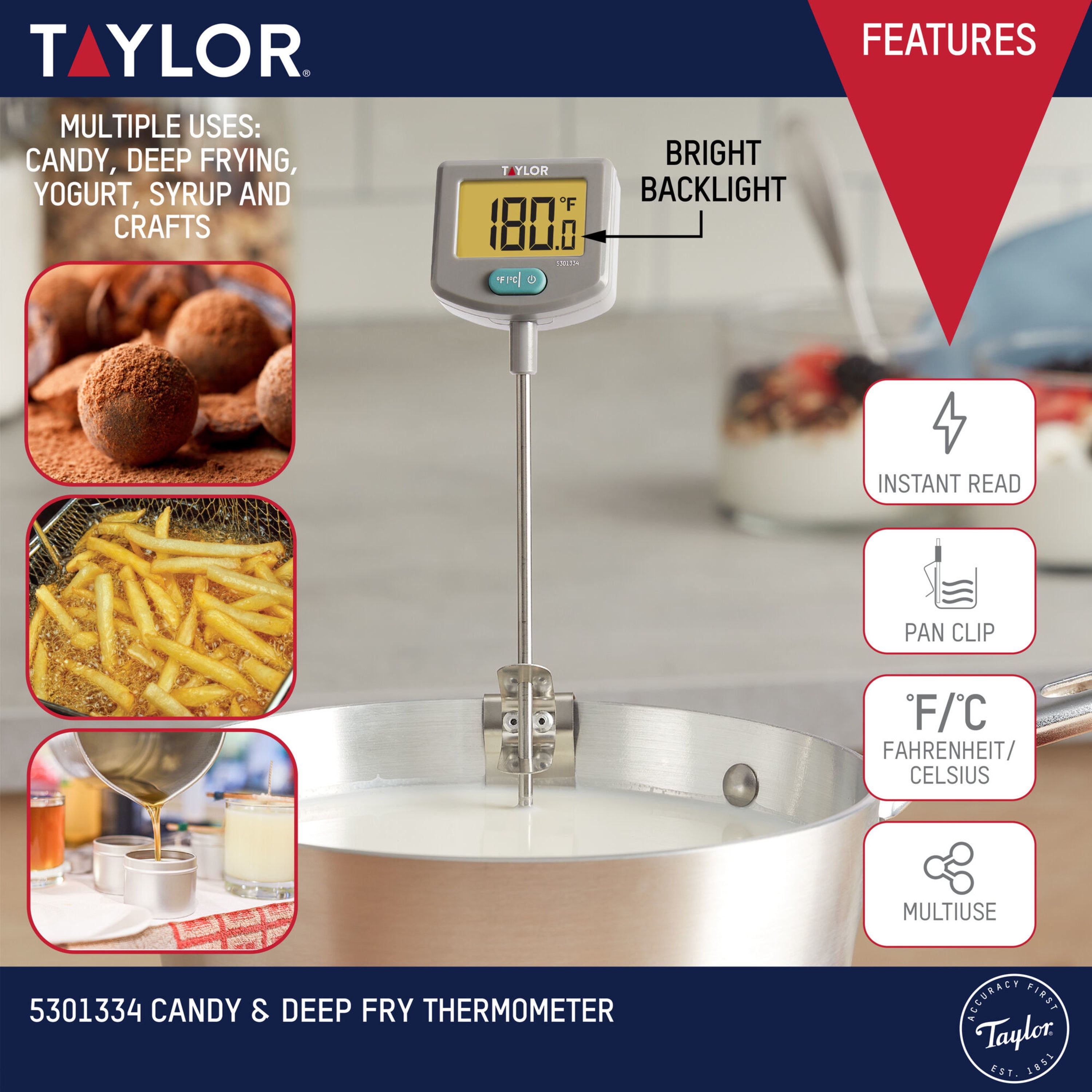 Taylor 5911N Candy/Deep Fry Thermometer, 100 to 400 deg F