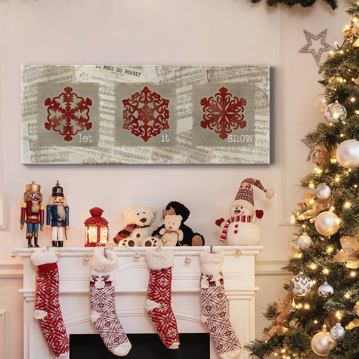 Burlap Music Snowflakes Premium Gallery Wrapped Canvas - Ready to Hang