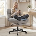 thumbnail image 5 of Daluvenix Office Chair, Ergonomic Extra Wide Big Desk Chair with Retractable Footrest, Height Adjustable Swivel Teddy Fleece Mid Back Home Chair with Wheels, Gray, 5 of 10