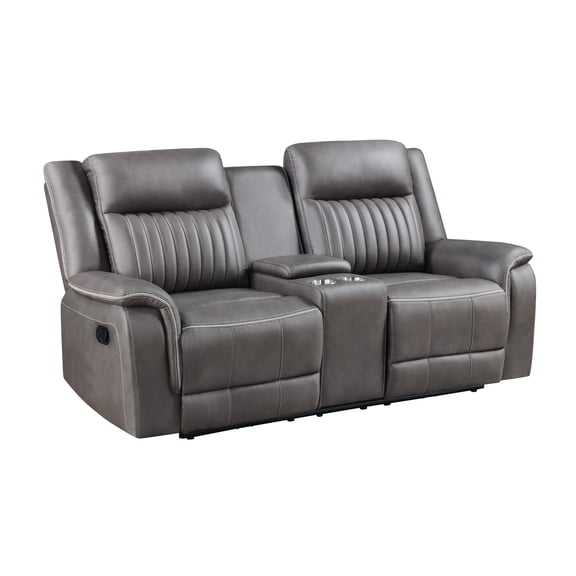 New Classic Furniture Enzo Polyester Fabric Loveseat with Dual Recliners in Gray