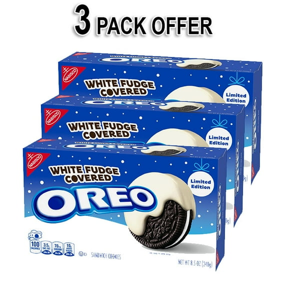 OREO Nabisco White Fudge Covered Chocolate Sandwich Cookies, Limited Edition, 8.5 oz, (3 Pack)