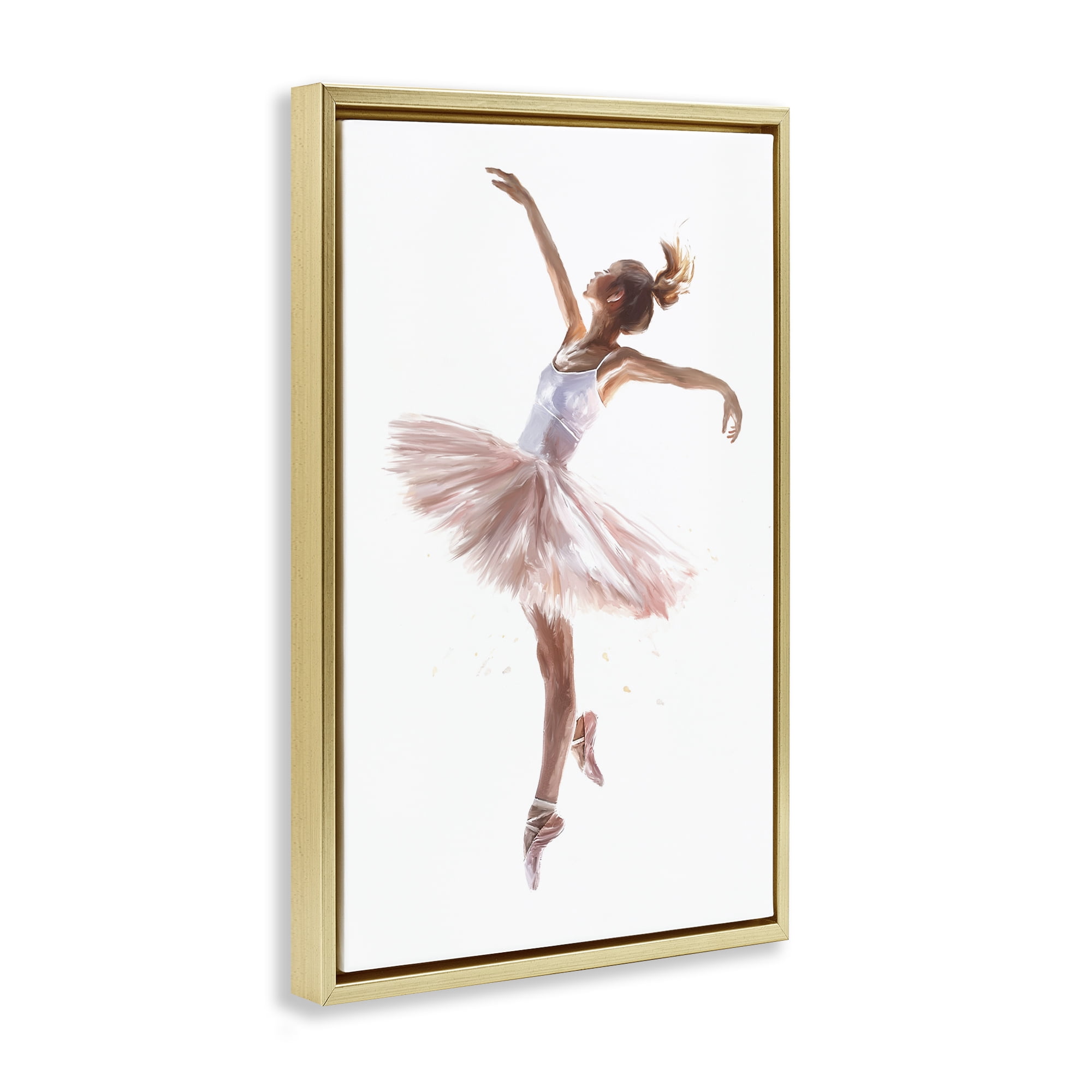 Stupell Industries Graceful Ballerina Pose Novelty Painting Gold Floater Framed Art Print Wall Art, 17 x 25