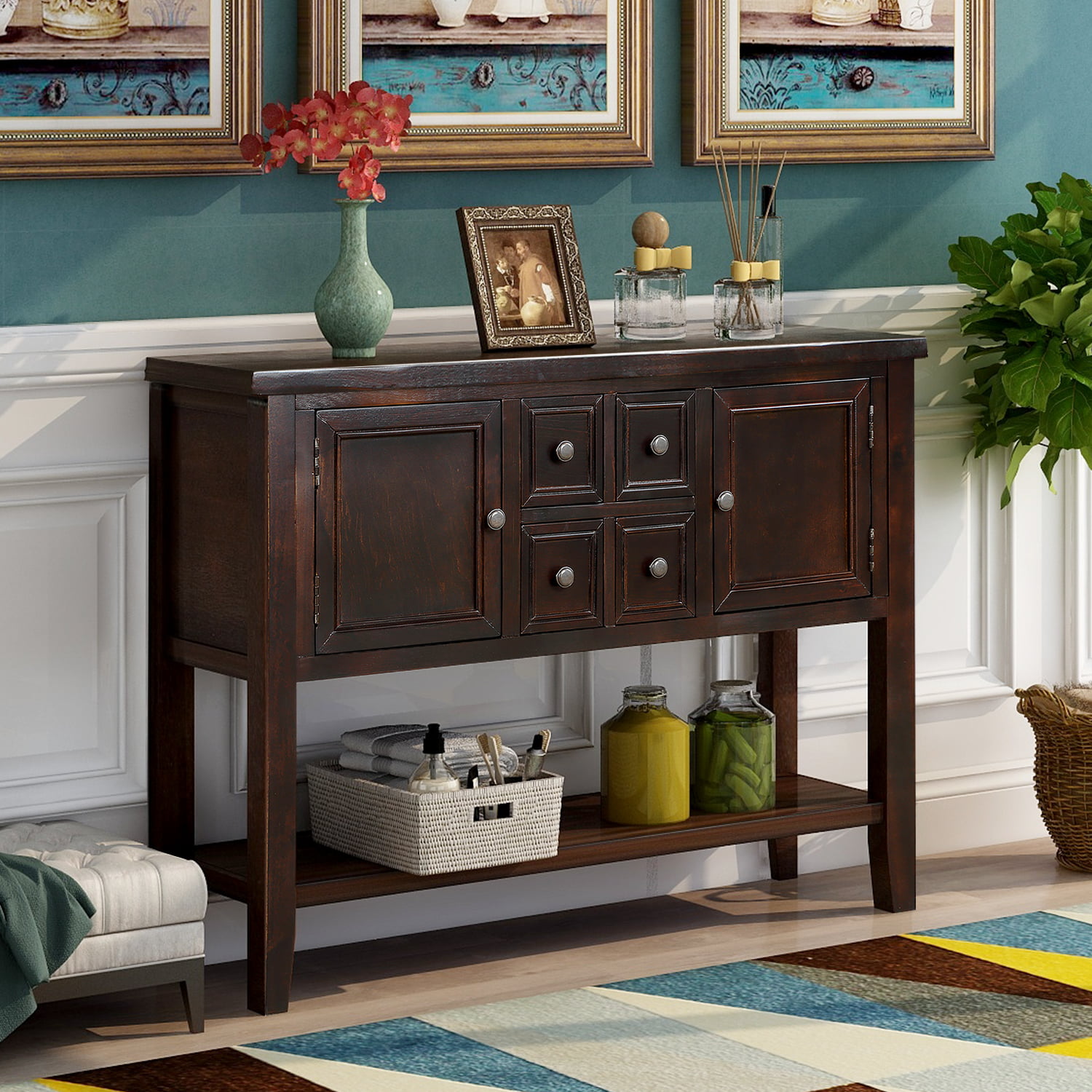 Details about   Antique Hallway Entryway Console Table Sofa Table w/3 Drawers Long Storage Shelf 