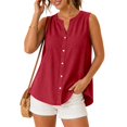 thumbnail image 4 of Xijirk Women's Sleeveless Notch Neck Blouse Button Front Curved Casual Summer Layering Top,L, 4 of 5