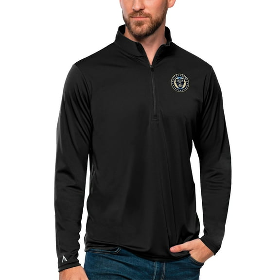 Men's Antigua Black Philadelphia Union Tribute Quarter-Zip Pullover Top
