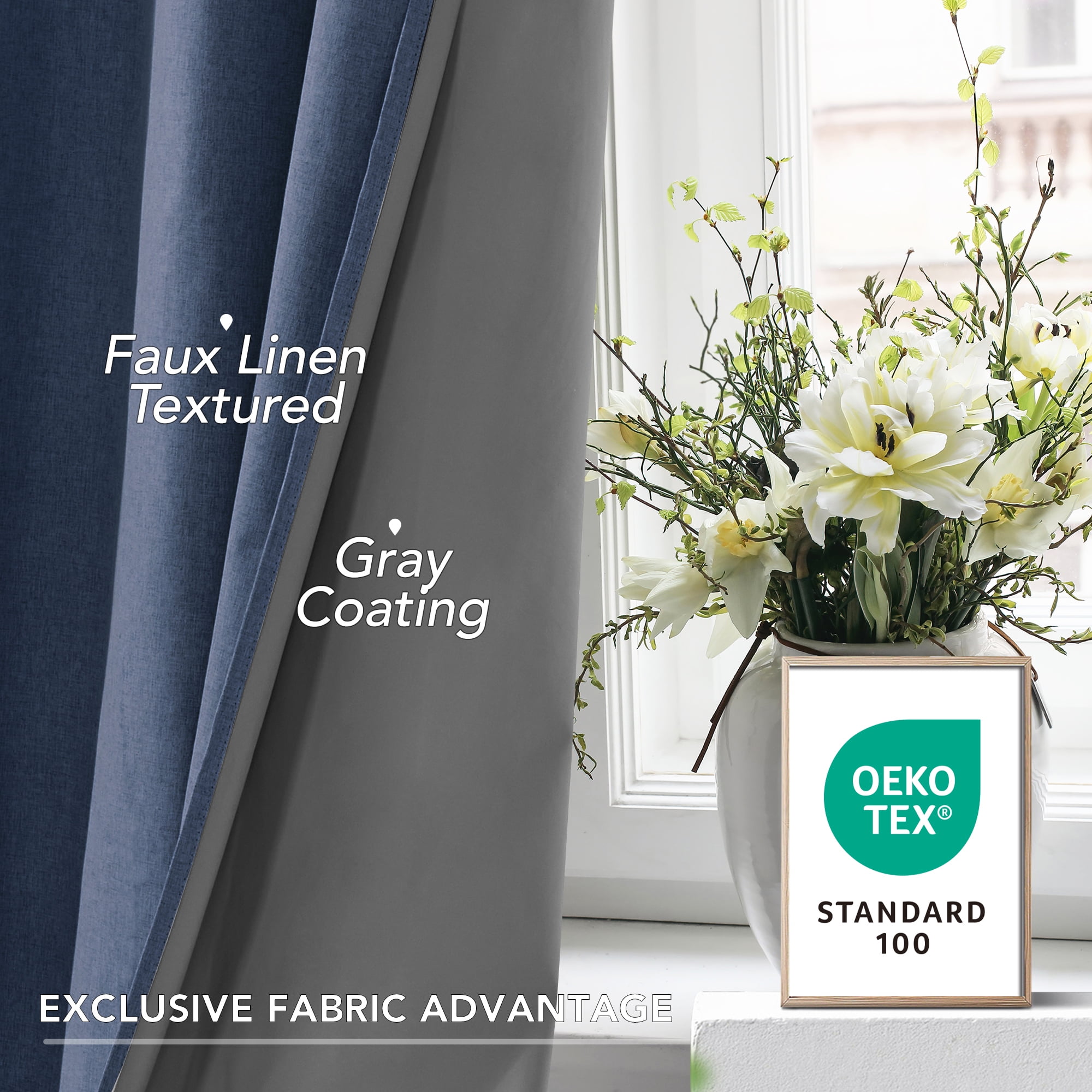 Deconovo 100% Blackout Curtains 63 inch Length Set of 2, Linen Textured Solid Grommet Top Curtains with Coating for Kids Room（Blue, 52 x 63 inch, 2 Panels）