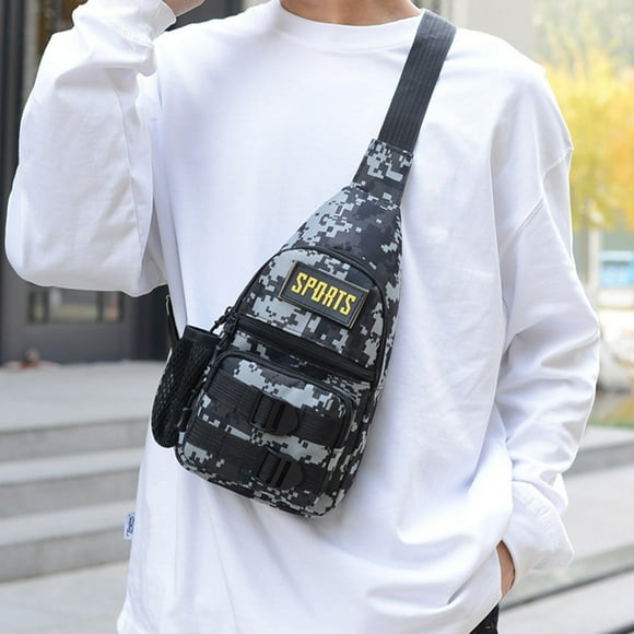 Crossbody Sling Bag for Men Women | Versatile Nylon Chest Pack | Large Capacity Travel Shoulder Bag | Adjustable Strap | Multi-Pocket Organizer | Outdoor Fitness Cycling | 30x18x5cm | Black Gray