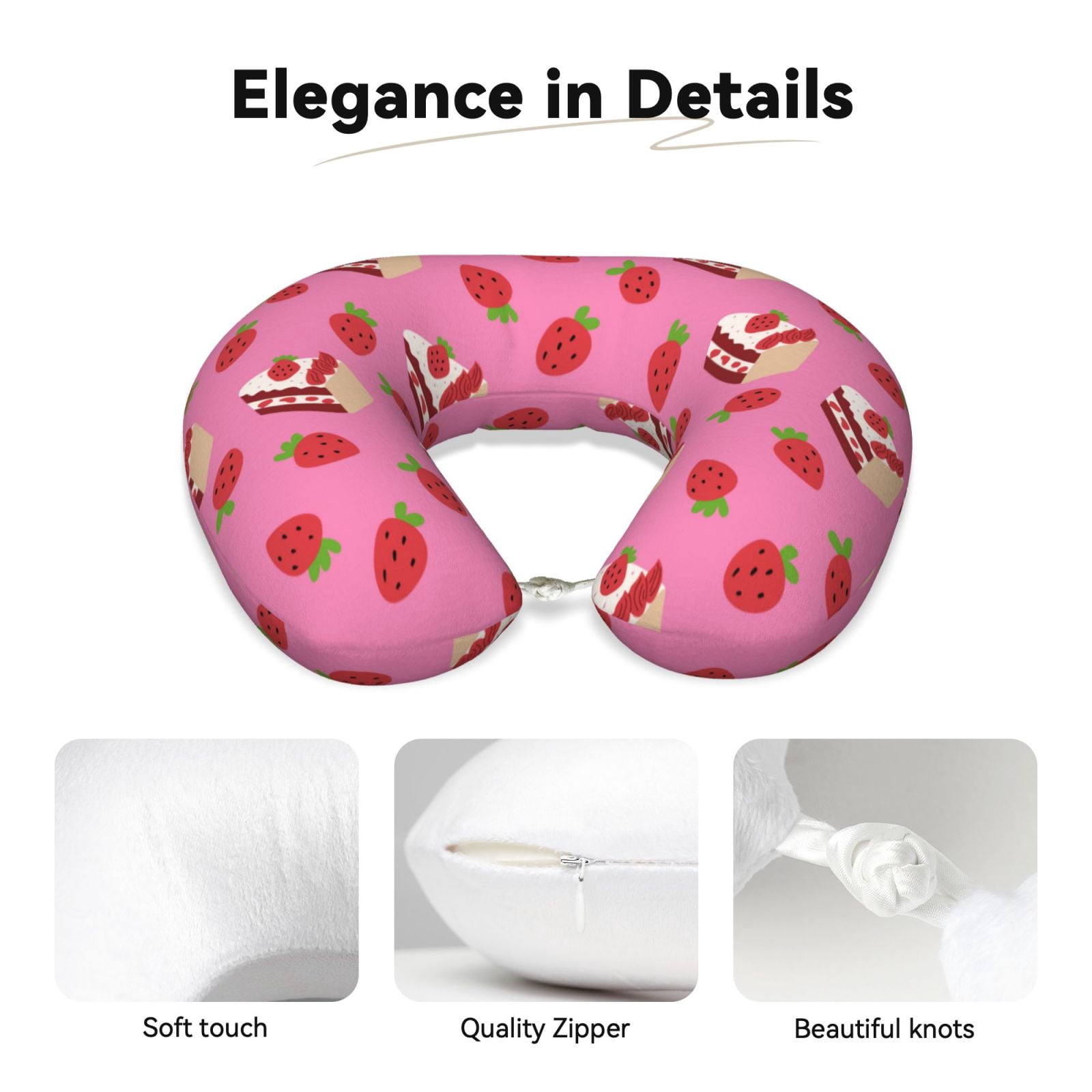 Xecao Strawberry Cake Print Memory Foam Cervical Neck Pillow Versatile U-Shaped Pillows for Home,Office,Camping,Travelling,Soft Washable Cover