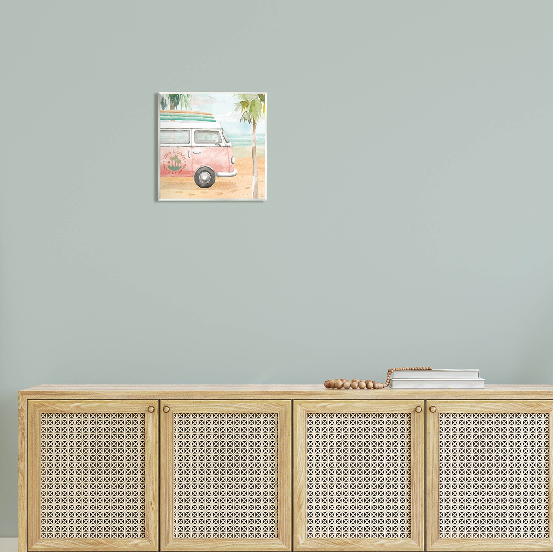 Stupell Industries Life's a Beach Pink Surf Van Painting Unframed Art Print Wall Art, Design by Dina June