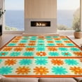 thumbnail image 2 of Design&I 2'x3' Washable Throw Rug Low Profile Daily Traffic Ready Accent Orange Teal Funky Bright Checkerboard Retro Daisy Motif with Playful Symmetry for Hallway, Laundry Room, 2 of 7