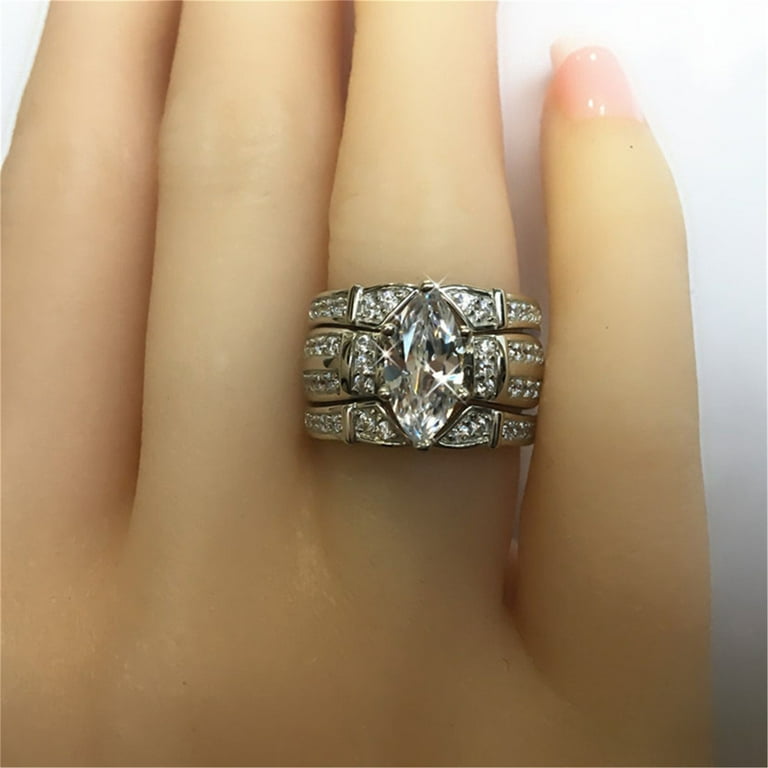 Elegant Women 925 Silver Jewelry Rings Cubic Zirconia Wedding Ring Set Size  5-11