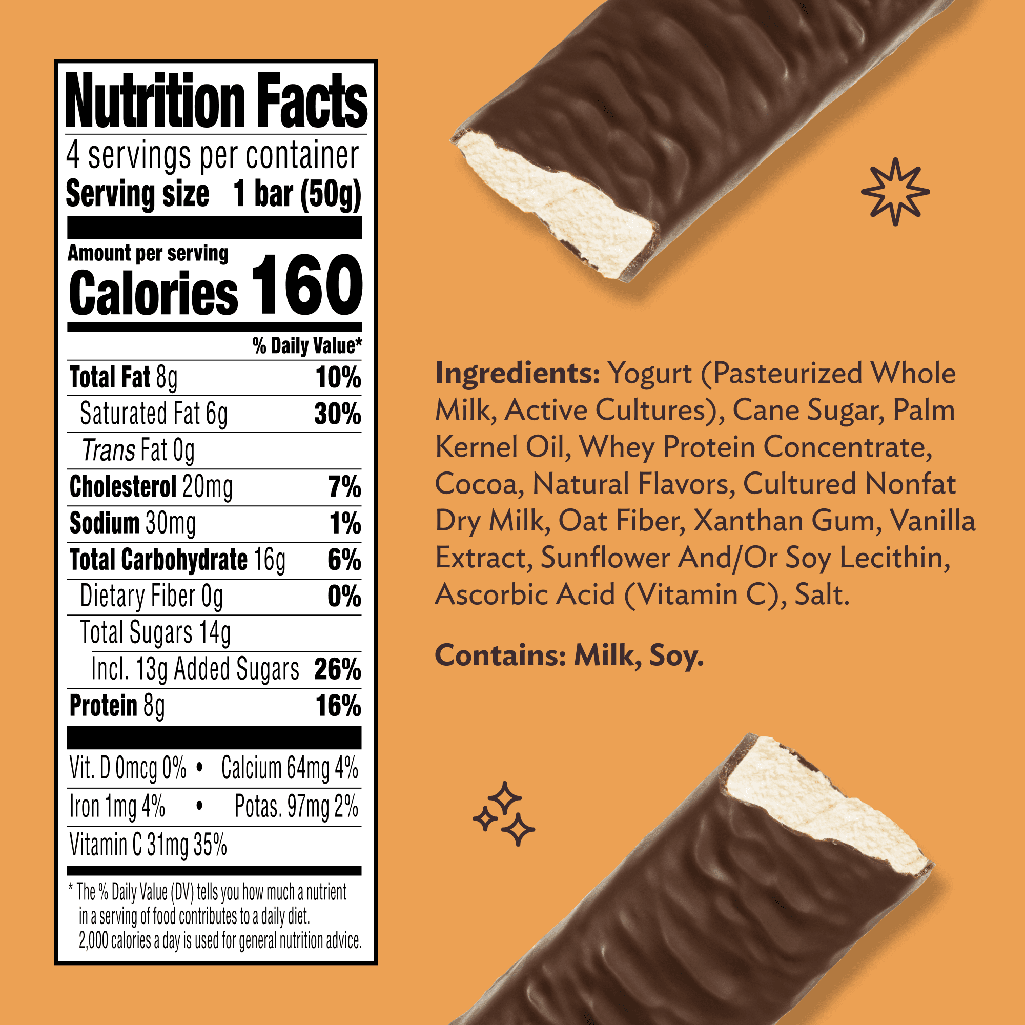 Clio Vanilla Greek Yogurt Bar in Chocolatey Coating, 1.76 oz, 4 Ct