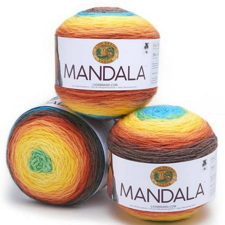 UPC: 0842093110330 | Lion Brand Yarn Mandala Thunderbird Self-Striping Light Acrylic Multi-color Yarn 3 Pack