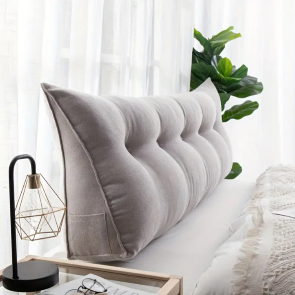 HGmart 24 in. L x 20 in. W x 8 in. H Grey Plush Reading Pillow Bolster Wedge Backrest and Removable Cover