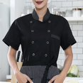thumbnail image 2 of Unisex Chef Coat Jacket Catering Kitchen Work Clothes For Short Sleeve Chef Wear 2XL Black, 2 of 9