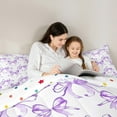 thumbnail image 5 of Manfei Lovely Bow 7 Pieces Bedding Comforter Set,Cartoon Bow Tie Full Bedding Set,White Purple Fitted Sheet Flat Sheet For Kids,Breathable Home Decor Reversible, 5 of 9