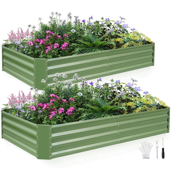 INNOSTAGE Galvanized Raised Garden Bed Kit, Planter Box Outdoor 6x3x1ft (2 Pack), for Backyard, Garden, Patio