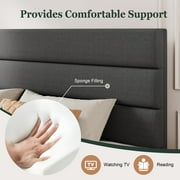 Amolife King Bed Frame, Platform Bed Frame with Fabric Upholstered Headboard, Dark Grey