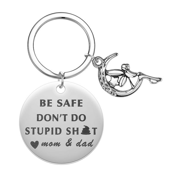Stainless Steel Be Safe Don't Do Stupid Keychain Bag Car Moon Angel Key Pendant Mom Dad Love Heart Gift Keyring Accessorie