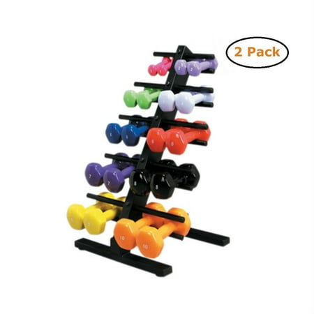 CanDo vinyl coated dumbbell - 10-piece set with Floor Rack - 2 each 1, 2, 3, 4, 5 - Pack of