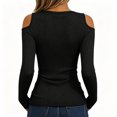 thumbnail image 7 of Cold Shoulder Ribbed Top for Women Long Sleeve Slim Fit Deep V Neck Fitted Knit Shirt Fall Versatile Comfy Casual Basic Blouse Black XL, 7 of 7