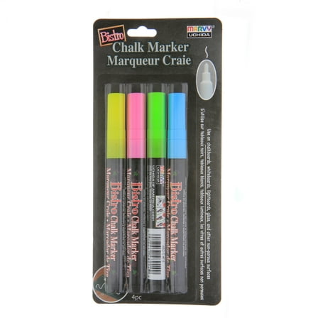 Marvy Uchida Bistro Chalk Marker, Fine Tip, Neon Colors, 4 Pc Set, 554052167