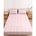 thumbnail image 2 of Cal.King Size Fitted Sheet Set - Spring Botancial 3 Piece Bedding Sets 16" Deep Pocket Fitted Sheet with 2 Pillowcases, Modern Rustic Minimalist Lines Pink Brushed Microfiber Hotel Luxury Bed Sheets, 2 of 9