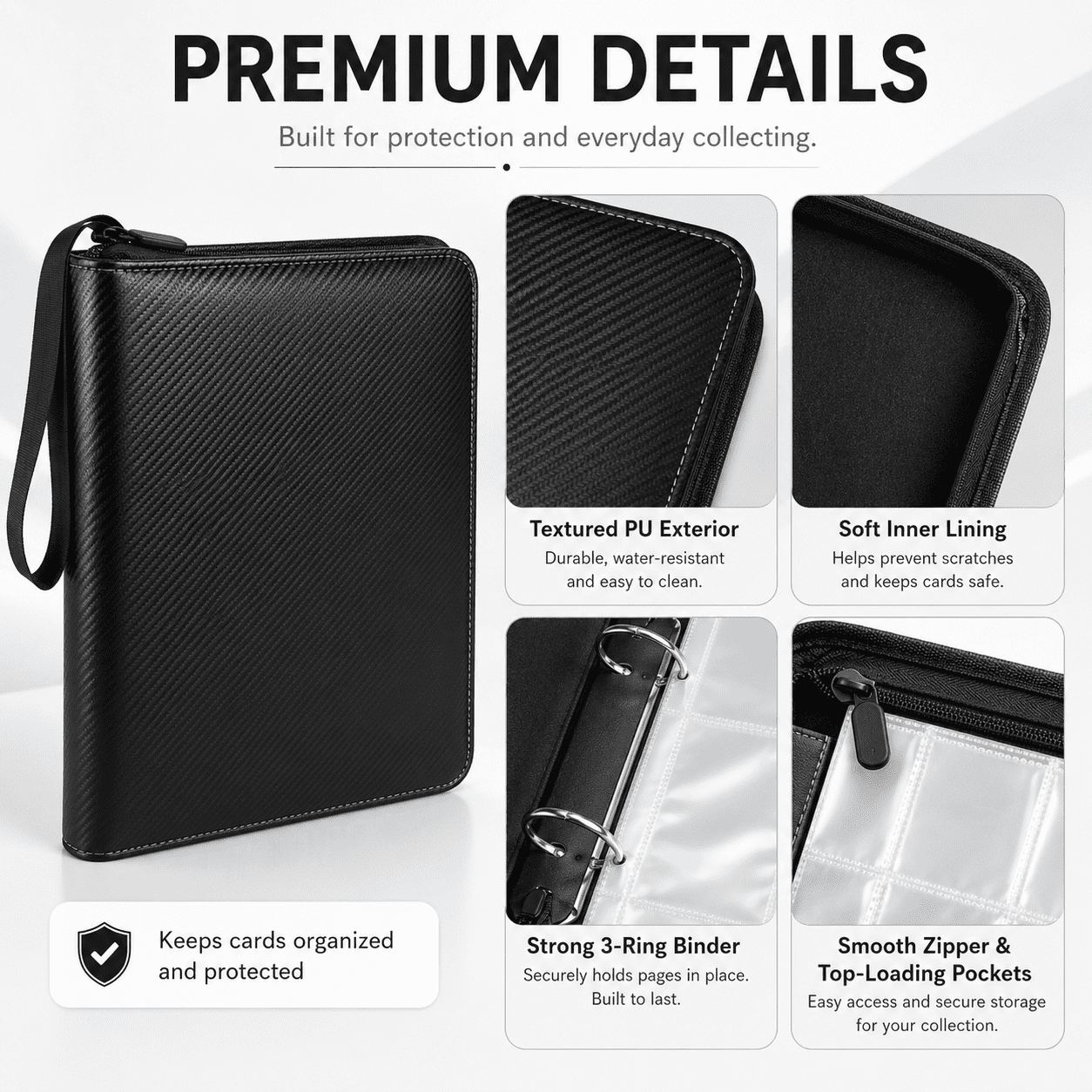 Kabuer Trading Card Binder Sleeves with Zipper 900 Pockets, Carry Card Case for Baseball Card, Football Card, Gaming Card, Basketball Card