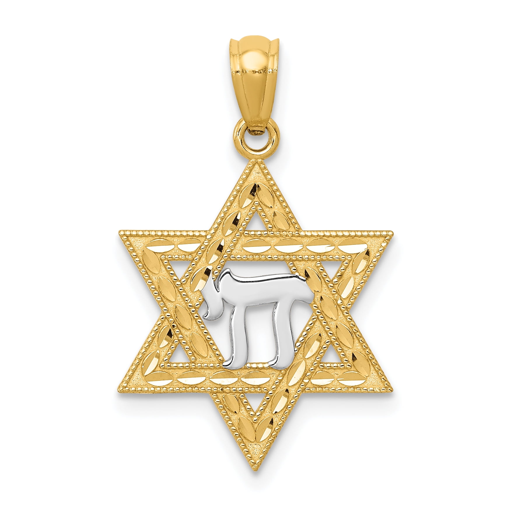 14k Yellow Gold Jewish Jewelry Star Of David Chai Pendant Charm