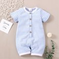 thumbnail image 2 of Baby Onesies Boy Baby Boy Stripe Romper Waffle Knit Short Sleeve Lapel Button Down Jumpsuit Bodysuit Newborn Summer Outfits, 2 of 4
