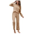 thumbnail image 6 of LLYwey Pajama Sets Women 2 Piece Outfits Sets Ladies Pjs Sets Long Sleeve Crew Neck Pullover Tops and High Waist Pants Set Sleepwear Drawstring Casual Loose Sweatsuits Fall Tracksuits Khaki M, 6 of 7