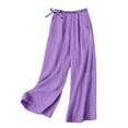 thumbnail image 2 of SELONE Wide Leg Yoga Pants for Women Plus Size Lounge Pants with Pockets Cotton Linen Wide Leg Elastic Waist Full Length Trouser Loose Beach Pants Drawstring Solid Purple S Breathable Summer Clothes, 2 of 7