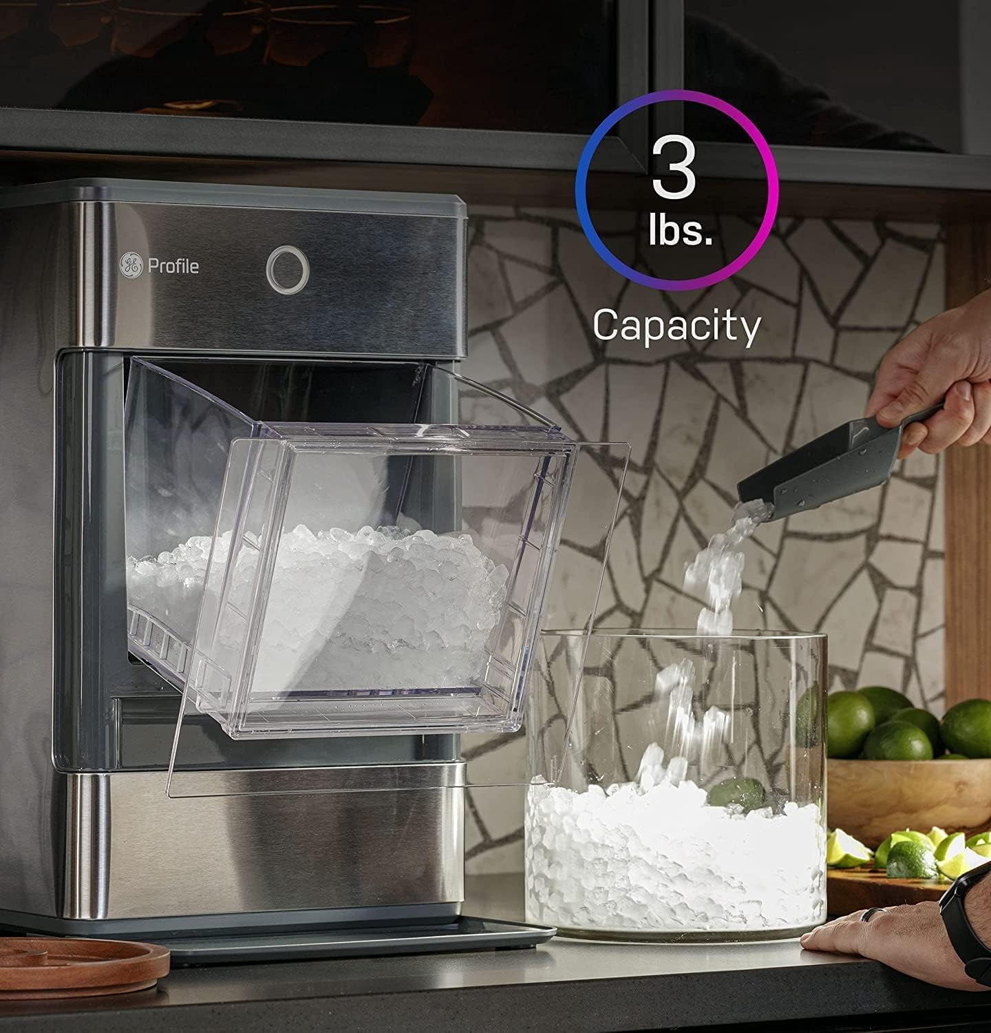 Countertop Nugget Ice Maker with Side Tank | Portable Ice Machine with Bluetooth Connectivity | Smart Home Kitchen Essentials | Stainless Steel Finish | Up to 24 lbs. of Ice Per Day