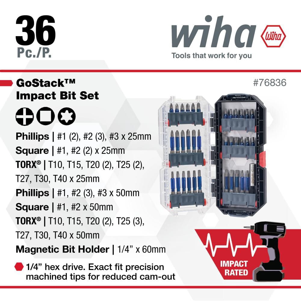 Wiha Terminatorblue Impact Bit Set, 36 Pieces