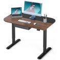 thumbnail image 1 of Fenge Height Adjustable Electric Standing Desk with Drawer and Headset Hook Sit Stand Up Computer Desk Leaf Shaped Home Office Table Black and Brown Top, 1 of 6