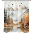 thumbnail image 2 of Brown Forest Shower Curtain,Watercolor Misty Mountain Lake Nature Woodland Fall Bathroom Decor Polyester Fabric Waterproof Bath Curtain with Hooks-60"W x 72"L (Pack of 1), 2 of 6
