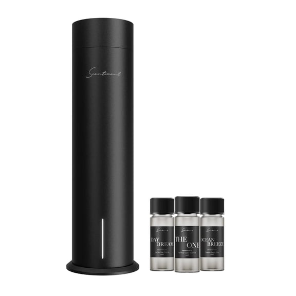Scentiment Diffuser Tall Air 2 - Discovery Kit with Sampler Oils: Covers 1000 Sqft; Includes Top 3 Luxury Hotel-Inspired Fragrance Oils (20ml), Black