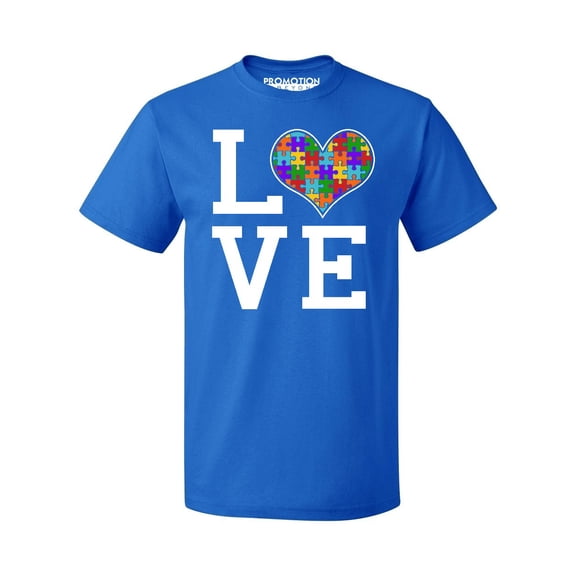 Autism Awareness Love Heart Men's T-shirt, S, Royal (Multicolor)