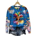 thumbnail image 4 of Women's Plus Size Mardi Gras Sweatshirt - Tie Dye Carnival Print Oversized Pullover, Vibrant Feather/Mask Graphic Spring Festival Top, 4 of 6