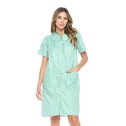 Casual Nights Women's Snap front House Dress Short Sleeve Woven Duster Housecoat Lounger Sleep Dress