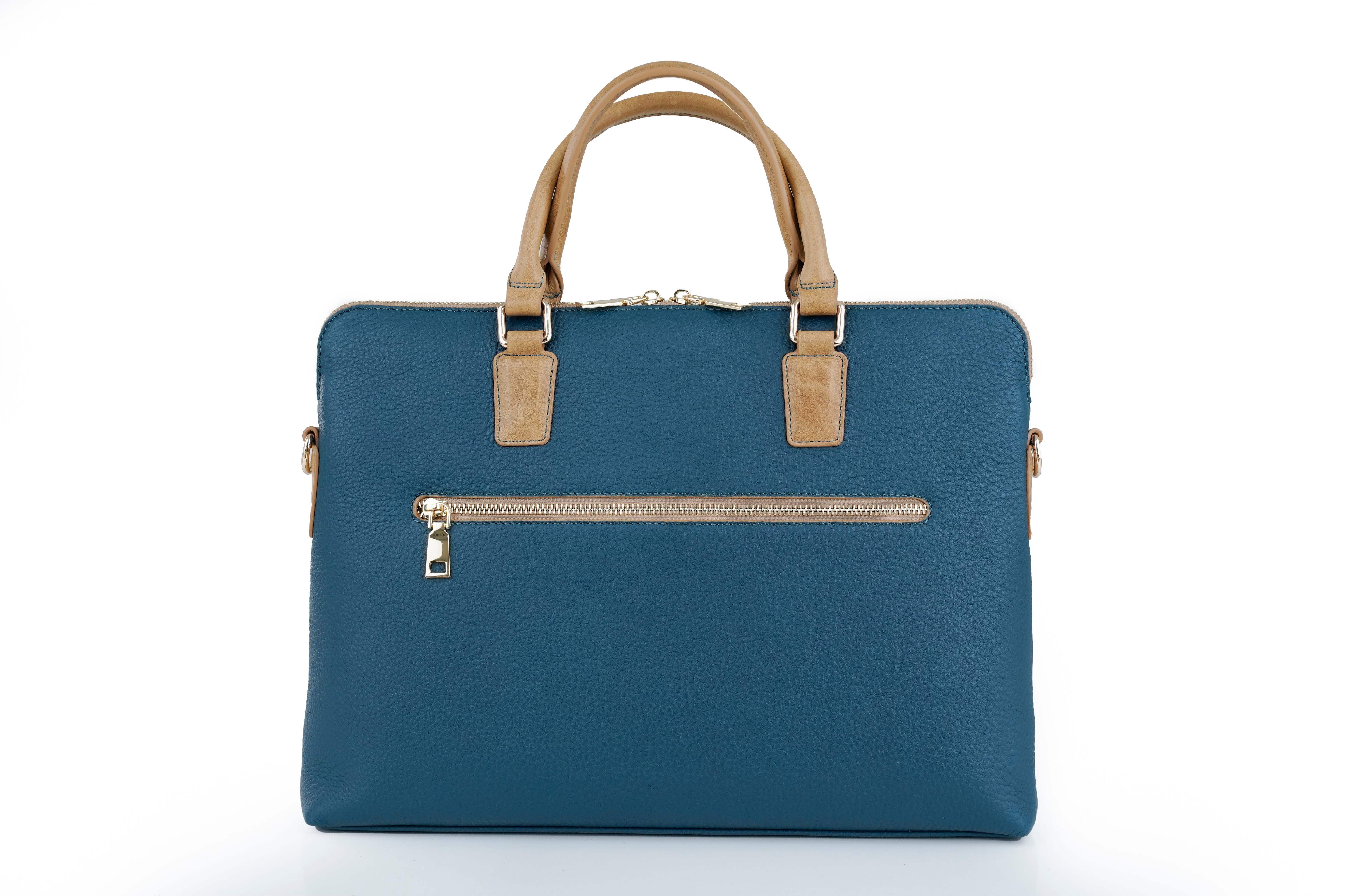 Duck Blue  Saddle Signature Leather Laptop Briefcase — Limited Edition 15"