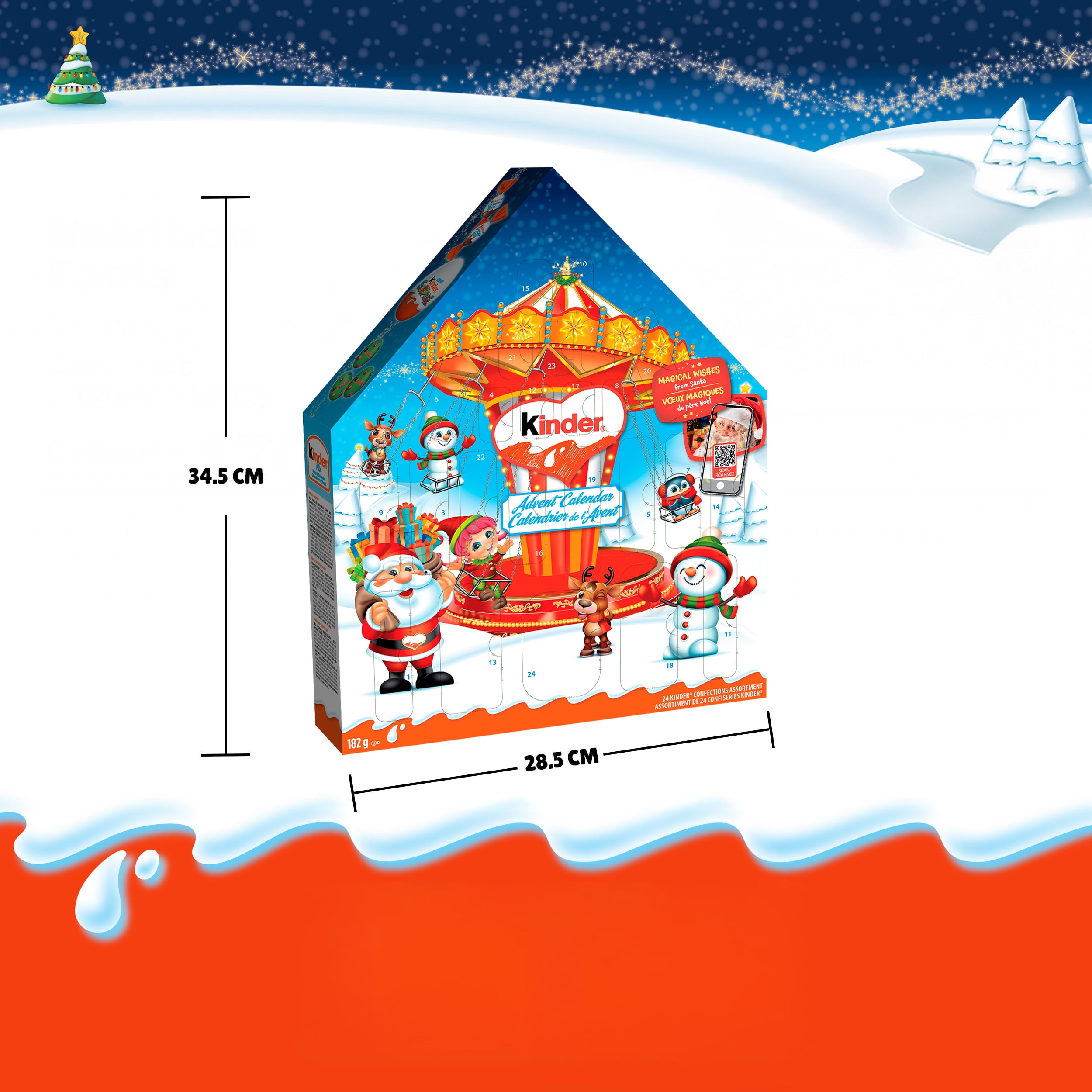 KINDER 2025 Calendrier de l'Avent, 24 Chocolats Assortis, Édition Classique, 182g 182G