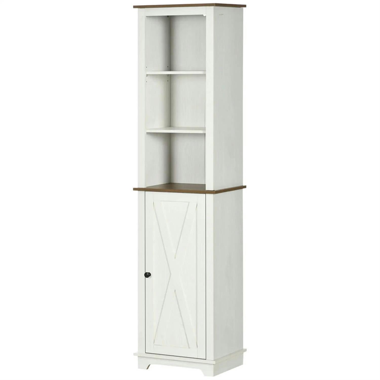 Demi Bonn 63" Tall Bathroom Storage Cabinet, Freestanding Cabinet with Door and Open Shelves for Living Room, Kitchen, Dining Room, Office, White